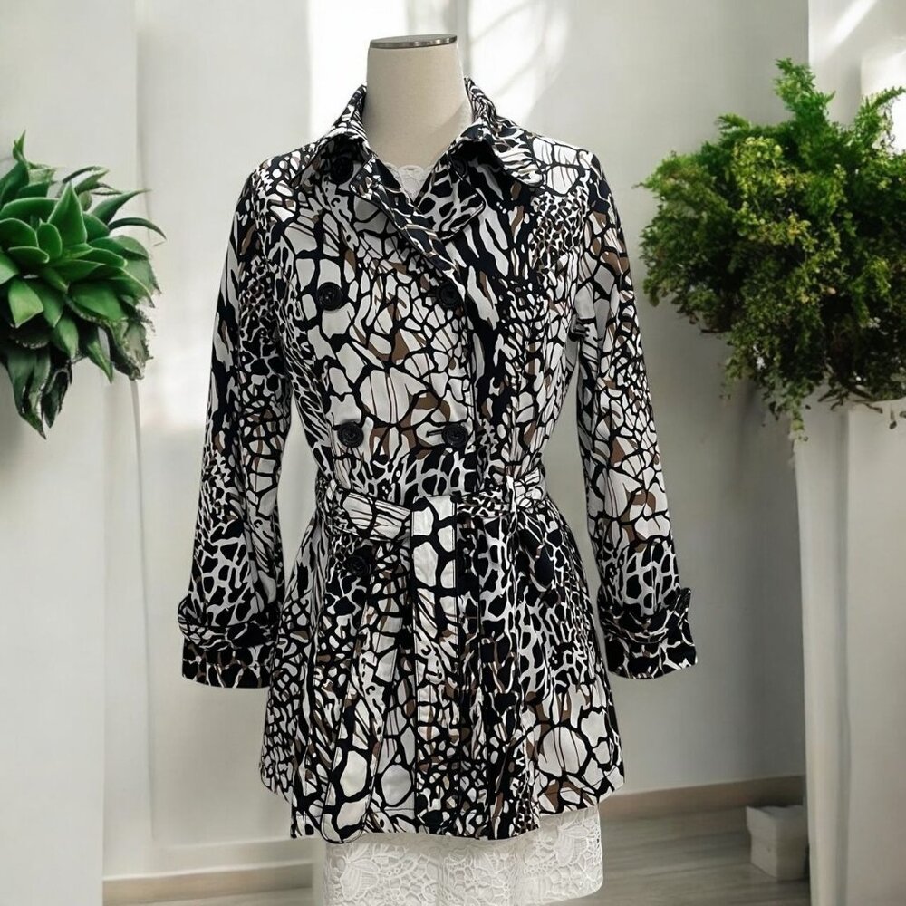 Appraisal Abstract Animal Print Trench‎ Coat Belted Lightweight S Evening Office